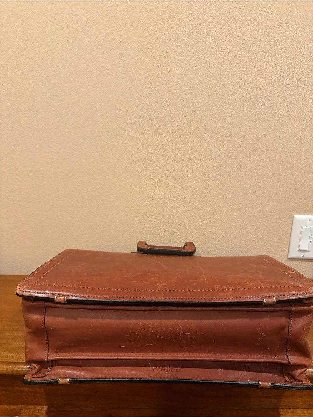 Vintage Schlesinger Men's Belting Leather Briefcase Bag in Cognac